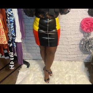 Color block Faux Leather Skirt